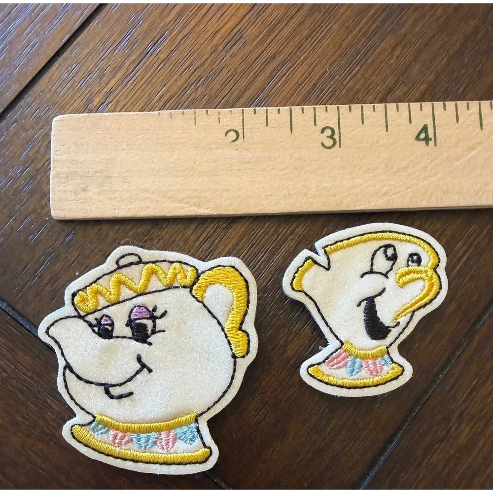 Disney Beauty and the Beast Mrs Potts Chip Embroidered Glitter Hair Clips Set